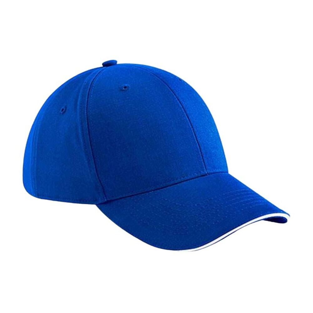 Beechfield Athleisure 6 Panel Baseball Cap / Bright Royal Blue/White